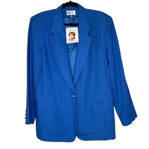 Kathie Lee NWT VTG Blazer Women's Size 14 Blue‎ Lined Poly Rayon One Button